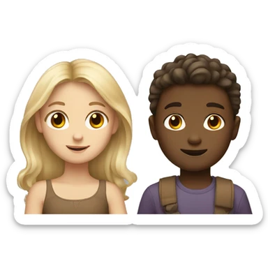  blonde boy and girl with brown hair have a brown skin kid sticker