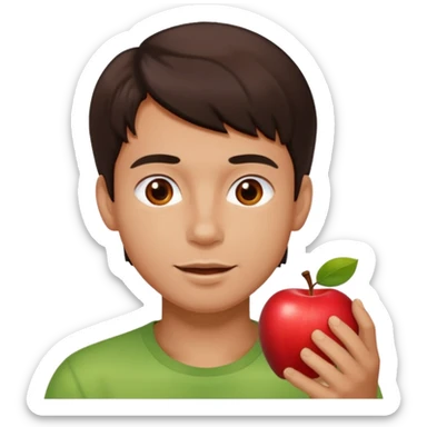 I want you to create an emoji of a spanish sergeant,  He should be a young guy with dark brown hair, brown eyes, his skin color like he’s tan and he’s eating an apple  sticker