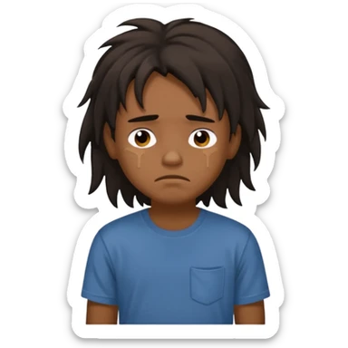 generate a pretty bratz brown skinned boy with black messy long hair wearing a brown tshirt in bed. Looking sleepy sticker