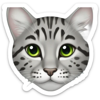 Gray tabby with Green eyes and blue leopard print collar sticker