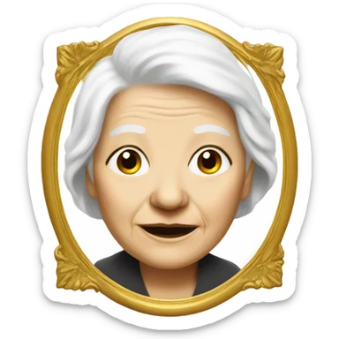 old woman with white hair add gold picture frame sticker