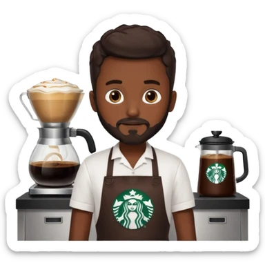 A Starbucks Barista with Black Coffee Master Apron. Boy has trimmed Beard Black sticker