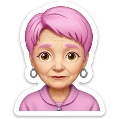 pink haired grandma with wrinkles sticker