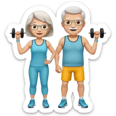 light skin grandma and grandpa work out and They have neutral colours of sport clothes sticker