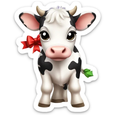 cute baby cow with a christmas bow sticker