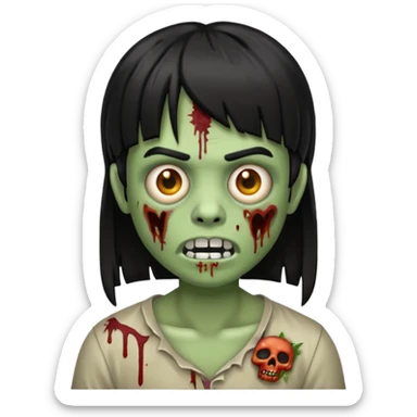 make a zoombie iphone emoji with medium black hair with bangs, piercing in both eyebrow and septum sticker