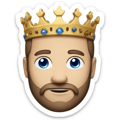 A king with a crown, white skin, blue eyes, brown hair and low beard with no mustache sticker