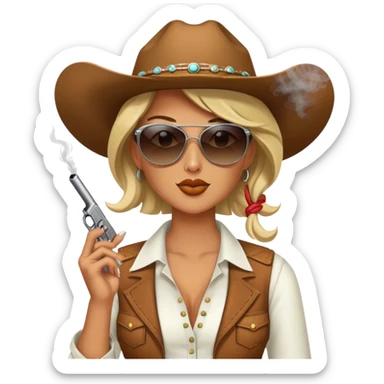 Cowgirl wearing sunglasses, smoking a cigarette, and holding a gun  sticker