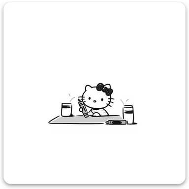 Hello Kitty drawing or writing with a crayon, playful and charming sticker