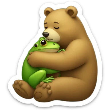 bear hugging a frog sticker