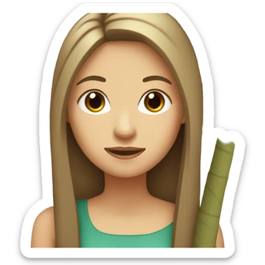 White girl with long straight brown hair carrying small palm tree sticker