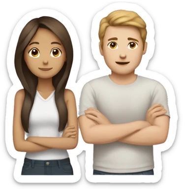 Brown haird asian girl with brown hair white guy sticker