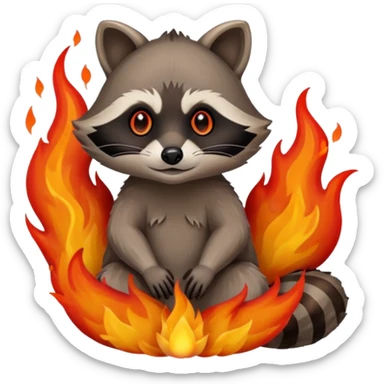 raccoon in fire sticker