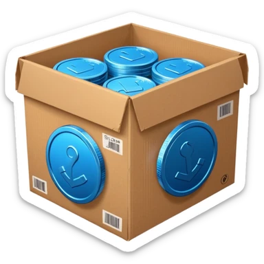 blue coins credit in a cardboard package sticker