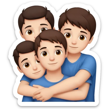 Three cute young brunette brothers hugging each other sticker