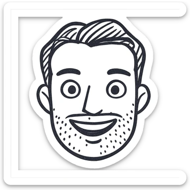 Make the beard less visible, just a hint of stubble, keep the style and background transparent in hand drawn icon style with no fill. sticker