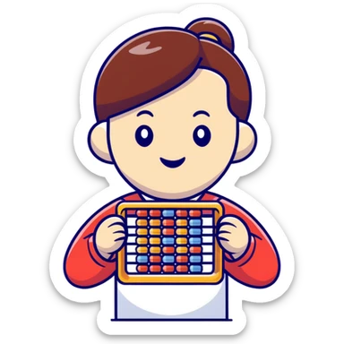 cheerful Chinese math teacher holding abacus sticker