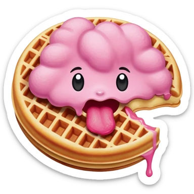 pink waffle with a bite taken out sticker