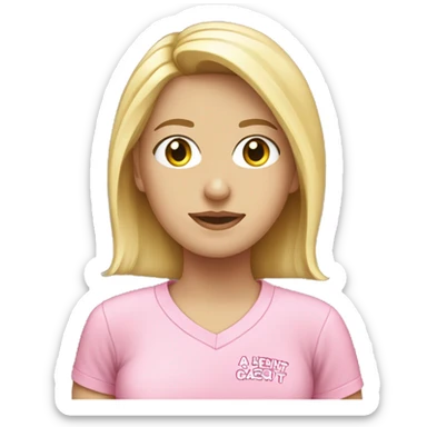 Caucasian blonde girl wearing breast cancer shirt sticker
