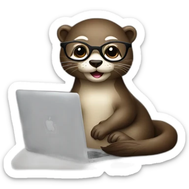 female otter with glasses use a macbook while seated against a pillow sticker