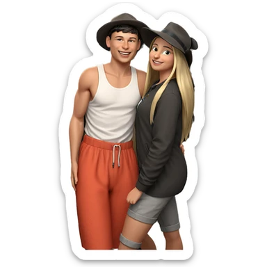 happy girl with boy in hat sticker