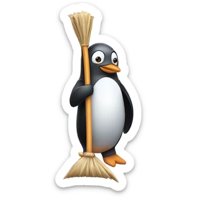 Penguin on a broom stick  sticker