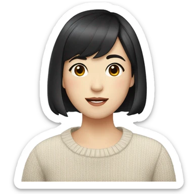 fermer korean girl short black hair sharp jawline, attractive wearing a sweater sticker