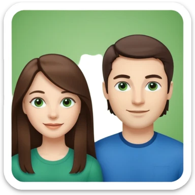 “A Polaroid-style photo of a couple with a heart of a white woman with long brunette hair and blue eyes, and a white man with short brunette hair and green eyes.” sticker