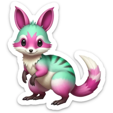 Green-Magenta-gradients Minccino-Emolga-Numbat-Sergal-fusion-hybrid-animal-creature, full body sticker