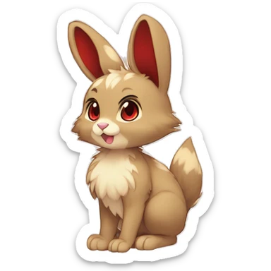 Cute, Chibi, Kemono-style, Anthro, Fur-Sona, Dark-Brown, Normal-type-Ground-type Tan-Rabbit-Fakémon with Dark-Red eyes, beige belly, beige paws, beige feet, beige freckles, full body sticker