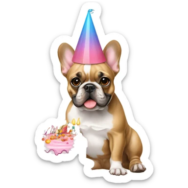 french bulldog birthday hat and cake sticker