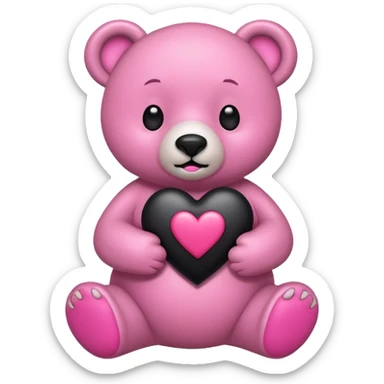 Ready bear with a pink tummy holding a black heart sticker