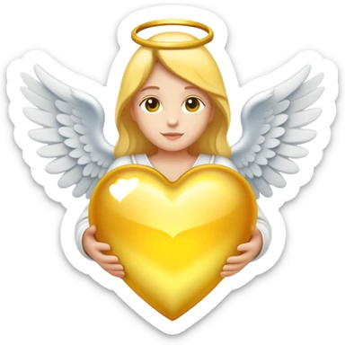 Un corazón blanco mezclado con amarillo con alas de ángel y aureola sticker