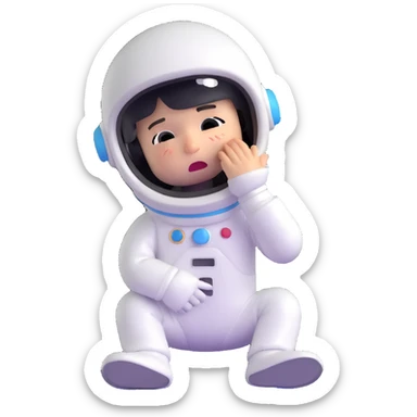 little astronaut in white suit and helmet, crying with lots of tears sticker