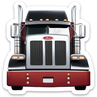 Peterbilt 389 black with red frame with flat top and slash cut exhaust stacks and dual rear tires and flat bumper sticker