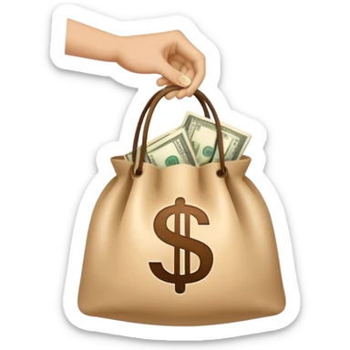 one hand holding a bag of money sticker