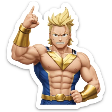 all might from my hero academia with his costum stand up with a raised fist sticker