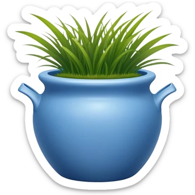 a small blue cachepot without handles with grass leaves  sticker