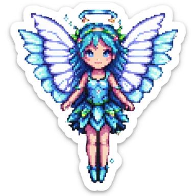 pixel art fairy with sparkling wings, floating sticker