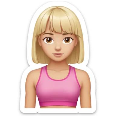 chica con un top rosa de gimnasio y pelo rubio con flequillo sticker