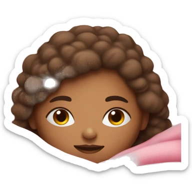 medium skin girl with brown hair sleeping with pink blanket sticker