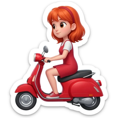 Red hair girl on red scooter sticker