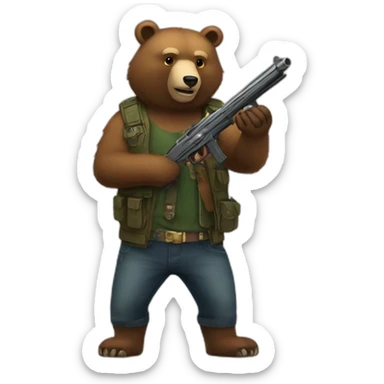 bear with gun sticker
