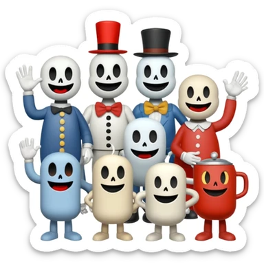 All Cuphead characters and a mega all bosses and all mega casino bosses and Cuphead ghost and Mugman tells elder kettle but elder kettle was dead and Mugman sticker