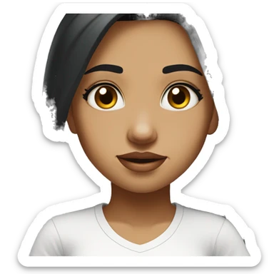 Mistimed girl with black hair and gold tilak  on her forehead with black flowing hair and wearing a white t-shirt with the words Crysis in American typeface.  sticker