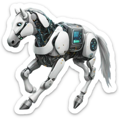 a robot-cyborg horse running sticker