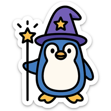 penguin wizard, color outline icon style sticker