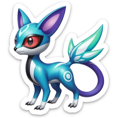 Shiny Colorful glowing glossy smooth soft silky Futuristic Cyber-Vernid-Trico-Meloetta-Latias-Koraidon-Peppercat-Protogen-Pokémon-Digimon-Fakémon-fusion-hybrid-creature sticker