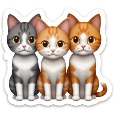 3 different coloured tiny short haired cats, including a dark brown tabby and white cat, and a dark grey and white and a ginger and white sticker