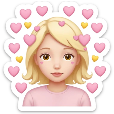 A girl with hearts around her head in soft pink, beige and yellow pastel colors sticker